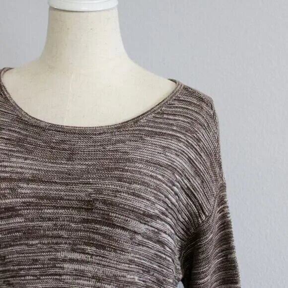 Ellen Tracy Brown White Tunic Knit Hi-Low Knit Sweater Size Small - Picture 4 of 8